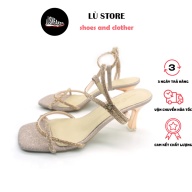 Sandal cao gót [ Lù Store] Giày cao gót mũi vuông cao 7cm, Dép sandal hai màu hồng và bạc size từ 35-39 thumbnail