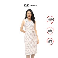 Đầm Công Sở Nữ Dáng Chữ A K&K Fashion KK105-15 Kẻ Phối Dây Nơ Eo Cổ Đan Tông thumbnail
