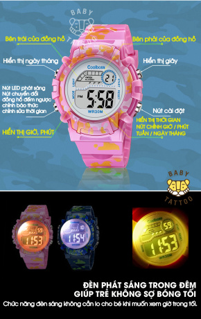 [MIỄN PHÍ GIAO HÀNG] Đồng hồ trẻ em đa chức năng kết hợp hiệu ứng đèn Lex 7 màu chính hãng Coobos 6