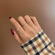 Thời trang Mẫu sóng đẹp Nhẫn kết hợp 5 chiếc Nhẫn cặp đôi cá tính đơn giản cho nữ thumbnail