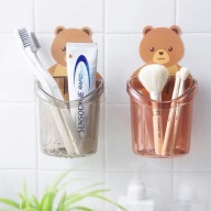 Ly cốc đựng kem đánh răng, Cốc cắm bàn chải đánh răng dán tường hình gấu dễ thương, khay để đồ dùng nhà tắm dính tường bằng nhựa, đồ dùng nhà vệ sinh, đồ dùng nhà tắm (CG02)tuancua thumbnail