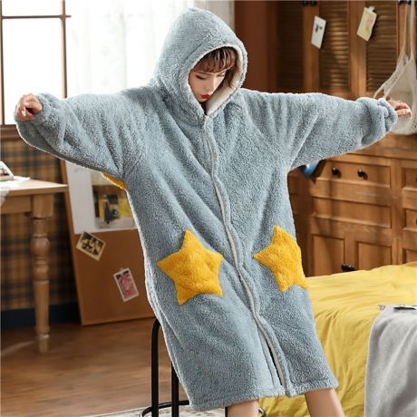 Cinwan mùa đông kawaii cô gái sleepshirts bộ đồ ngủ trùm đầu homewear phụ nữ trùm đầu ngủ nightdress dài tay áo phim hoạt hình áo ngủ 1