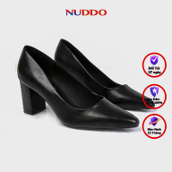Giày cao gót nữ công sở cao cấp NUDDO gót vuông cao 7p mũi nhọn da mềm thumbnail