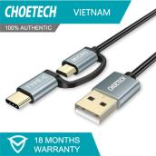 Cáp sạc CHOETECH 2 trong 1 cổng USB-C ( XAC-0012-102BK ) - Bảo hành trọn đời