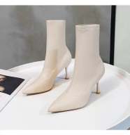 (Bảo hành 12 tháng) Giày boot cao gót nữ cổ cao gót mảnh thời trang cao cấp - Giày cao gót nữ cao 8cm - Giày nữ da mềm 3 màu Trắng - Đen - Kem- Linus LN228 thumbnail