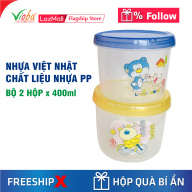 [2 hộp nhựa] Hộp Nhựa Việt Nhật có nắp vặn. Chất liệu nhưa PP an toàn. Dung tích hộp 400 ml. thumbnail