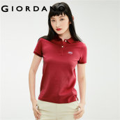 Giordano Women Polo Shirts Small Embroidery Classic Collar Polo Shirts Ribbed Cuffs Short Sleeves Side Vents Polo Tops 13311009