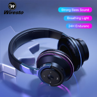Wiresto Over the Ear Headphone Wireless Foldable Headset LED Breathing Lights Earphones Bluetooth 5.1 Headphone Stereo Headset Noise Reduction Headphone Fold-able Design Wired Wireless Stereo Headband Support TF Card thumbnail