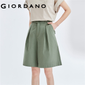 Quần đùi nữ quần short chun eo đàn hồi thiết kế xếp ly chất cotton thuận thoải mái mùa hè Giordano Free Shipping 05402309