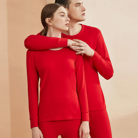 Đậu đỏ, áo quần nam giới và phụ nữ bông mỏng bông cổ tròn nền tảng cơ sở trung niên ấm áp phù hợp với bộ đồ lót 3