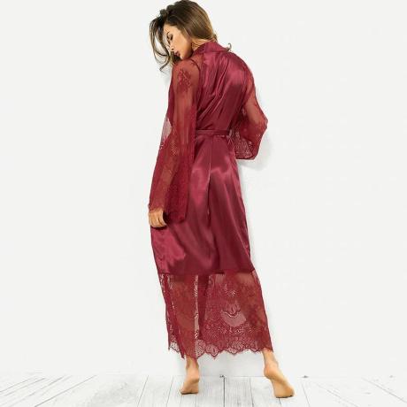 Sjwy áo choàng kimono satin ren lụa gợi cảm cho nữ áo choàng tắm đồ lót đồ ngủ thắt lưng đồ ngủ polyester màu đen l 5