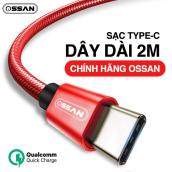 Dây sạc USB Type C Ossan dài 2m hỗ trợ sạc nhanh cho Samsung Galaxy, oppo, vivo, huawei, vsmart, ...có cổng Type-C - Hàng Ossan