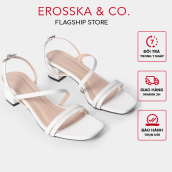 Giày sandal cao gót Erosska thời trang mũi vuông quai ngang phối dây mảnh cao 3cm màu trắng - EB031