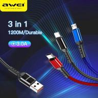 Cl-971 Awei cáp dữ liệu bền 3 trong 1 bộ sạc micro USB Type-C 3 ampe, phù hợp với bất kỳ điện thoại di động nào dài 1,2M thumbnail