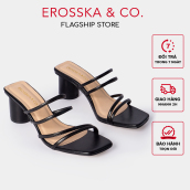 Dép cao gót thời trang Erosska mũi vuông gót tròn phối dây quai mảnh kiểu dáng đơn giản cao 5cm màu đen - EM038