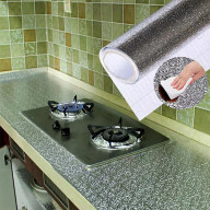 (LOẠI DÀI) Cuộn 3m decal giấy dán bếp tráng nhôm cách nhiệt ô vuông bạc khổ 60cm keo sẵn dễ dàng lau chùi thumbnail