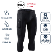 Quần legging combat thể thao nam lửng TSLA có túi chất thu co giãn bó cơ chơi bóng rổ chạy bộ bơi