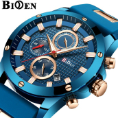 Hotcmy Store Đồng hồ thương hiệu BIDEN Sang trọng Màu xanh vàng thể thao Nam Đồng hồ Thương hiệu hàng đầu Thời trang Quân đội Bình thường Đồng hồ đeo tay của nam Đồng hồ không thấm nước