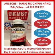 [Bill Úc, Date 06 2024] Blackmores CoQ10 150mg High Potency 30 Capsules - Viên uống Blackmore CoQ10 giúp duy trì sức khỏe tim & mỡ máu khỏe mạnh thumbnail