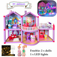 Mô hình nhà búp bê Barbie thích hợp làm quà cho bé gái (Màu hồng) [Miễn phí băng đô + 2 búp bê] - INTL thumbnail