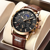 LIGE 2021 đồng hồ nam chính hãng mới nhất Đồng hồ đeo tay thời trang thể thao chronograph dây da chống thấm nước thumbnail