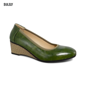 Giày Búp Bê Đế Xuồng Da Thật AD by Sulily màu rêu mang êm chân