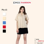 Áo sơ mi nữ cộc tay EMIX (5 màu), cổ vest, dáng rộng, chất voan lụa hàn, mềm mịn, dày dặn, không nhăn