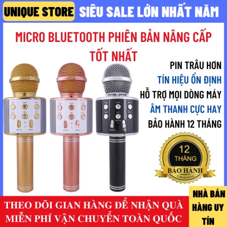 Micro không dây micro karaoke bluetooth bản pro nâng cấp lọc âm thanh tốt, kết nối ổn định, hỗ trợ mọi dòng máy micro karaoke 1