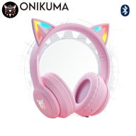 Tai nghe không dây Bluetooth Onikuma B90 tai mèo màu hồng nữ tính dễ thương tương thích với Laptop, Điên thoại. Đèn led RGB, âm thanh trầm, phù hợp dùng học tập, chơi game, livestream. thumbnail