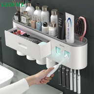 LEDFRE Magnetic Adsorption Inverted Toothbrush Holder Double Automatic Toothpaste Squeezer Dispenser Storage Rack Bathroom Accessories LF71065 thumbnail