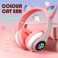 Tai nghe chụp tai Bluetooth mèo có đèn led chân mèo nhấp nháy dễ thương, headphone không dây cute có mic phát sáng, chơi game thumbnail