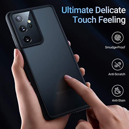 TORRAS Shockproof Compatible for Samsung Galaxy S21 Ultra Case, [Military Grade Drop Tested] S21 Ultra Case, Translucent Matte Hard Back with Soft Edge Slim Thin Galaxy S21 Ultra Case, Matte Black