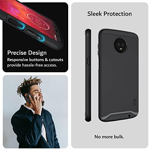TUDIA DualShield Designed for Moto Z3 Phone Case/Moto Z3 Play Case, [Merge] Shockproof Heavy Duty Military Grade Dual Layer Hard Slim Protective Case Cover - Matte Black