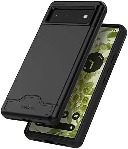 Teelevo Wallet Case for Google Pixel 6, Dual Layer Case with Card Slot Holder and Kickstand for Google Pixel 6 - Black