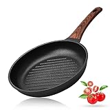 Vinchef 10 Inch Aluminum Nonstick Grill Pan for Stove Tops|Round Grill Pan With Wooden Stay Cool...