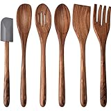 TANAAB Wooden Spoons Kitchen Utensils Set for Cooking Baking, 6 Piece 13' Teak Wood Slotted Solid...