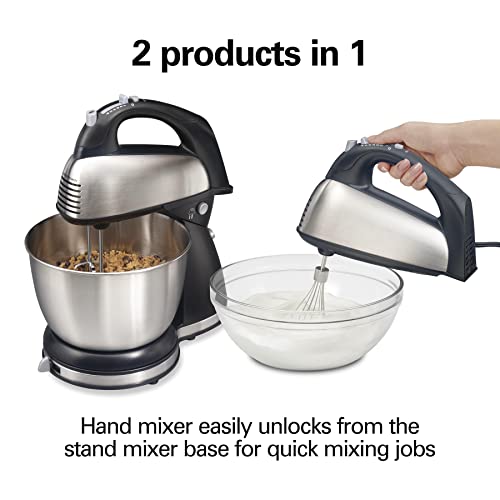 Hamilton Beach Classic Stand and Hand Mixer, 4 Quarts, 6 Speeds with QuickBurst, Bowl Rest, 290 Watts Peak Power, Black and Stainless											