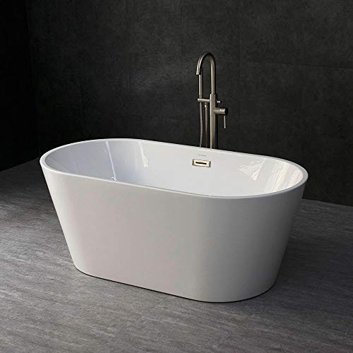 Woodbridge 59' Acrylic Freestanding Bathtub Contemporary Soaking Tub with Brushed Nickel Overflow and Drain