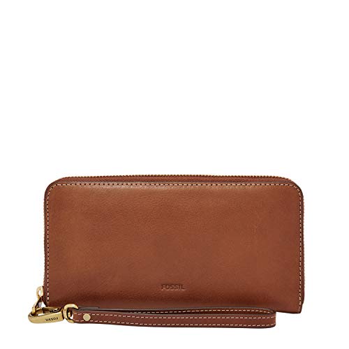 Fossil Women's Emma Leather RFID Large Zip Wallet, Brown