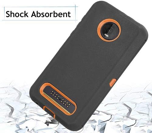 Annymall for Moto Z3 Case, Moto Z3 Play Case, Heavy Duty with [Built-in Screen Protector] Tough 3 in1 Rugged Shockproof Armor Cover for Motorola Moto Z3/ Z3 Play (Black/Orange)