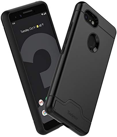 Teelevo Wallet Case for Google Pixel 3, Dual Layer Case with Card Slot Holder and Integrated Kickstand for Google Pixel 3 - Black