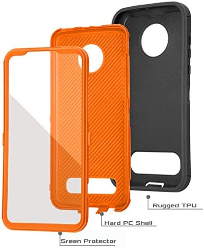 Annymall for Moto Z3 Case, Moto Z3 Play Case, Heavy Duty with [Built-in Screen Protector] Tough 3 in1 Rugged Shockproof Armor Cover for Motorola Moto Z3/ Z3 Play (Black/Orange)