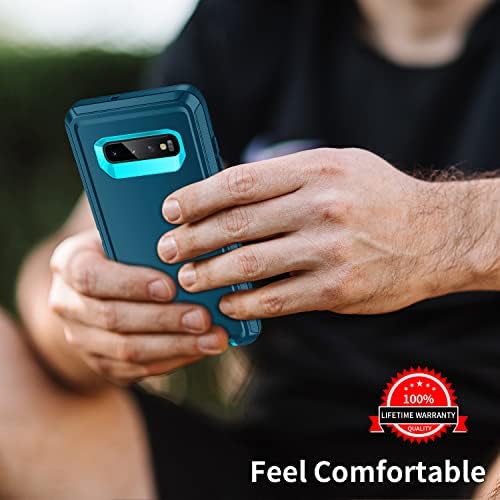 Mieziba for Galaxy S10 Case, Heavy Duty Shockproof Dust/Drop Proof 3 Layers Full Body Protection Rugged Durable Cover Case for Galaxy S10 6.1 inch,Turquoise