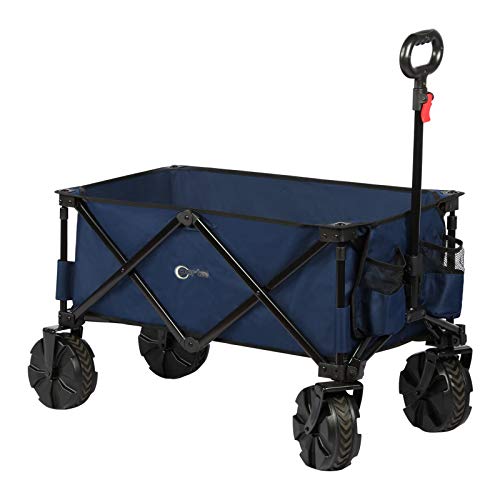 PORTAL Collapsible Folding Utility Wagon Cart with 8 inches Wheels Telescoping Handle for Outdoor Garden and Beach Use,Blue