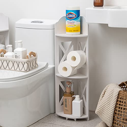 Corner Shelves,Corner Shelf Stand Great for Bathroom Storage Small Space,Toilet Paper Stand for Bathroom Organizer,Waterproof Bathroom Stand Fit for Toilet Paper Holder Storage, White by TuoxinEM