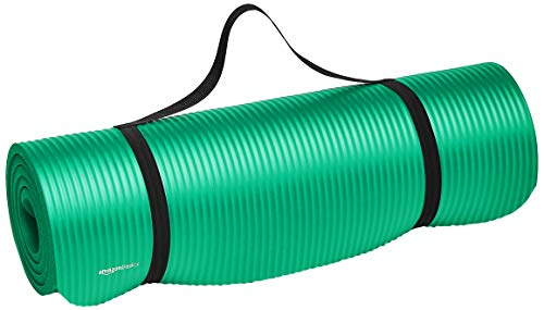 AmazonBasics 13mm Extra Thick Yoga and Exercise Mat with Carrying Strap, Green