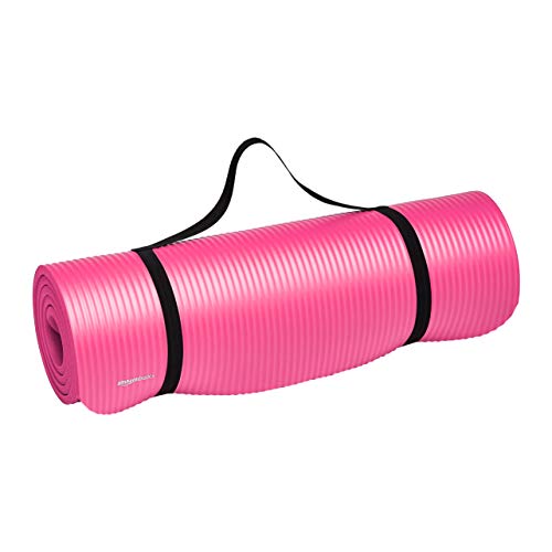 AmazonBasics 13mm Extra Thick Yoga and Exercise Mat with Carrying Strap, Pink