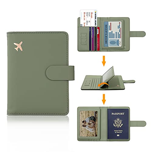 Melsbrinna Passport Holder,Passport Holder Card Slots,Cute Passport cover for Women/Men,Waterproof Rfid Blocking Travel Wallet(Moss green New)