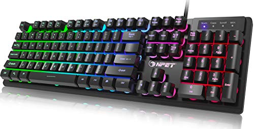 NPET K10 Gaming Keyboard, LED Backlit, Spill-Resistant Design, Multimedia Keys,...