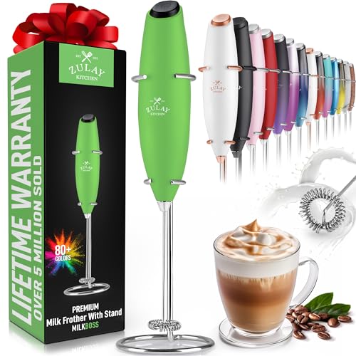 Zulay Original Milk Frother Handheld Foam Maker for Lattes - Whisk Drink Mixer for Coffee, Mini Foamer for Cappuccino, Frappe, Matcha, Hot Chocolate by Milk Boss (Clover Green)